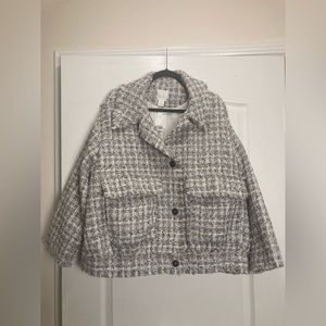 NWT H and M Textured-Weave  Jacket,Size XXL,Cream and Black ,Quiet luxury,